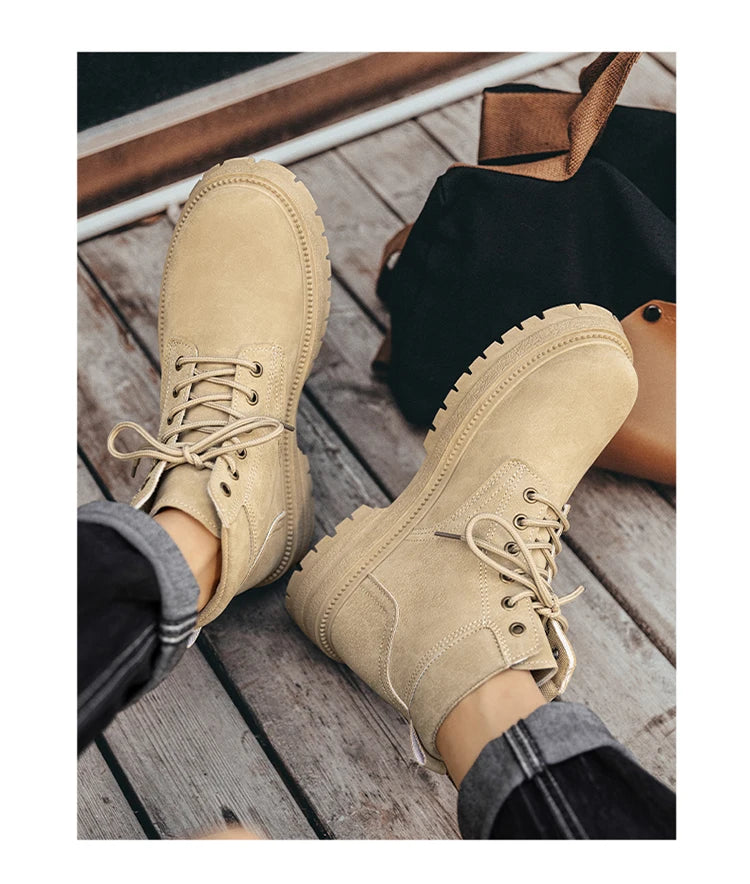 Men Classic Leather Platform Motorcycle Boots