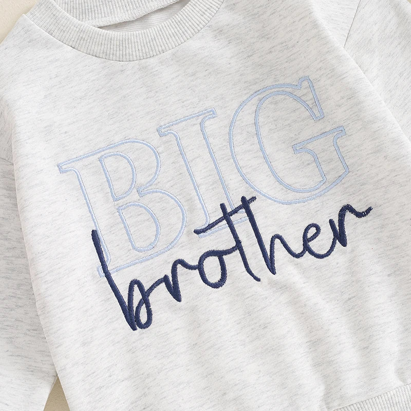 Sibling Matching Sweatshirts – Letter Embroidery Crew Neck Pullovers for Boys & Girls