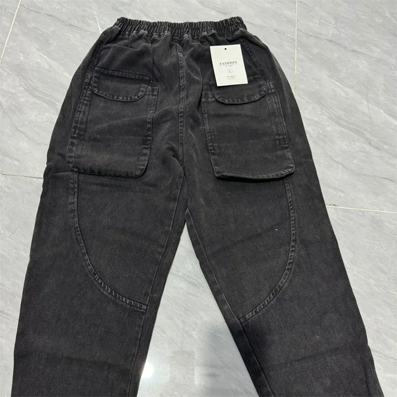 Women’s High Waist Embroidered Harem Jeans – Retro Loose Fit Elastic Waist Denim Pants (Spring/Summer)