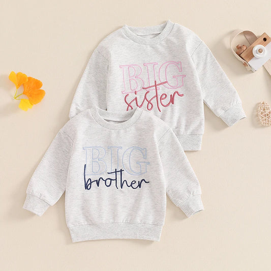 Sibling Matching Sweatshirts – Letter Embroidery Crew Neck Pullovers for Boys & Girls