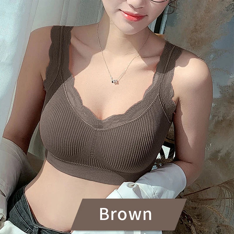 Sexy Lace Bras For Women Without Bones Underwire Push Up Sports Vest Tank Top Pads Invisible Back Bra Without Cups