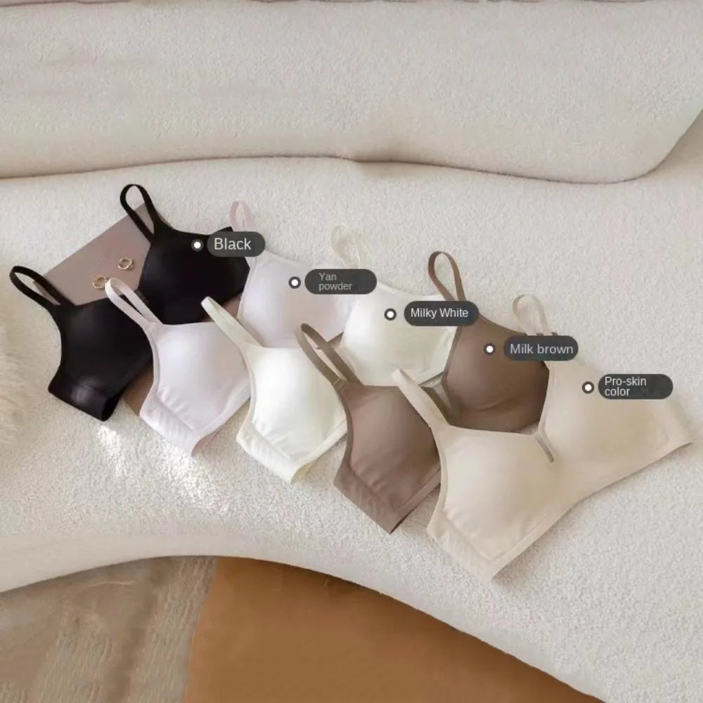 Solid Color Traceless Seamless Bra Anti-sagging Lingerie Wireless Bra for Women Shockproof Adjustable Deep V Bra Sports