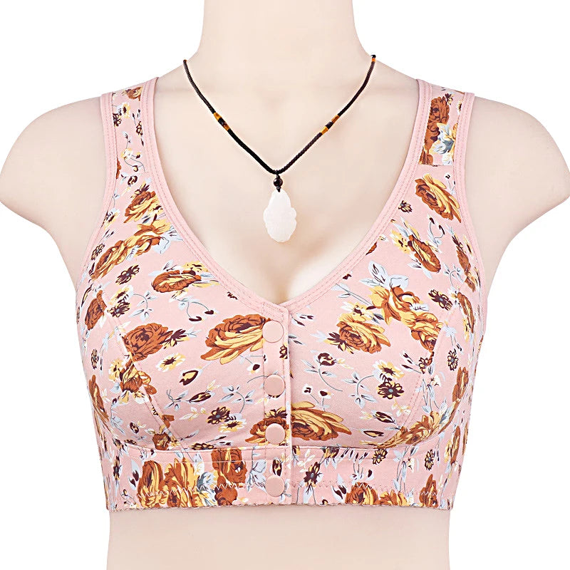 Thin Comfortable Cotton Front-Closure Wire-Free Bra – Everyday Floral Lingerie for Women