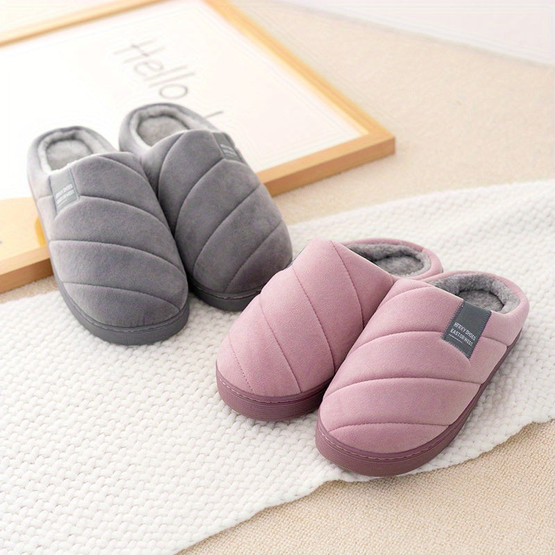 Unisex Casual Striped Plush Slippers – Comfy Non-Slip Home Footwear for Fall to Winter