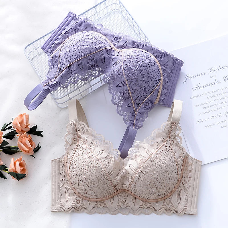 32-40ABC Chest Ventilate Wire-Free Bra Adjustable Strap Side Coverage Push-Up Bra Daily Wear Skin-Friendly High-Support Lingerie