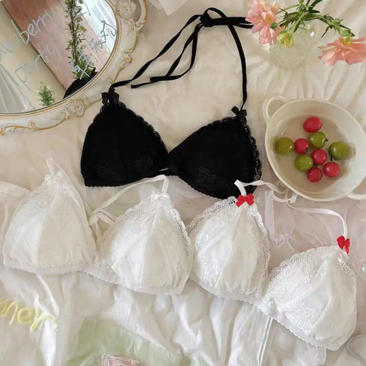 Comfortable Halter Lace-up Wireless Deep V Bra Shockproof Mesh Lace Push Up Bra Thin Anti-sagging Underwear Women Gifts