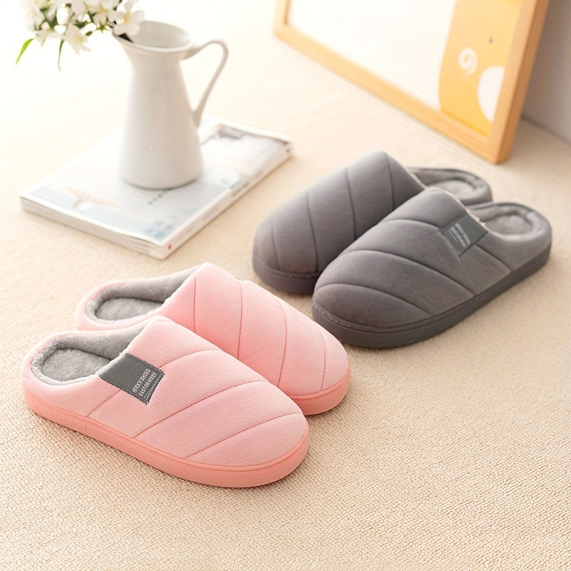 Unisex Casual Striped Plush Slippers – Comfy Non-Slip Home Footwear for Fall to Winter