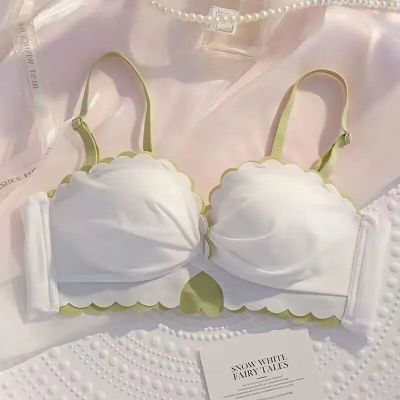 Sexy Cute Student Underwear Women's Steel Ring Small Chest Gathered Breasts Adjustable Anti-sagging Strapless Bra Set