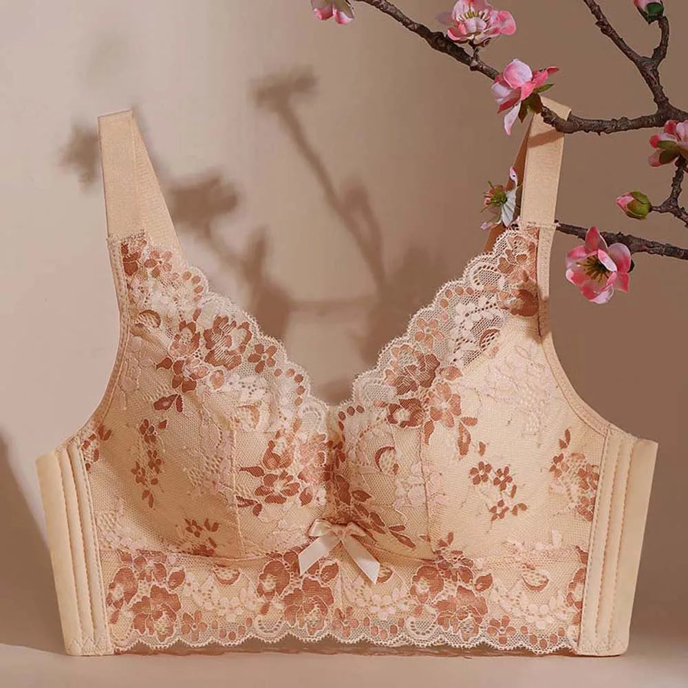 Seamless Girls Lace Seamless Bra Beautiful Back Shockproof Wireless Deep V Bra Korean Style Lace Flowers Brassiere for Women