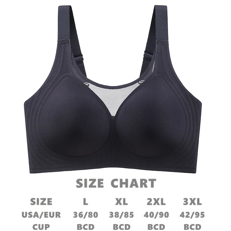 Plus Size Jelly Gum Full Cover Semi Fixed Large Cup Lace Underwear Anti Glare Mesh Woman Bra Comfortable  Gathering