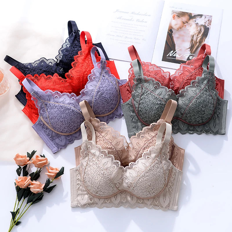 32-40ABC Chest Ventilate Wire-Free Bra Adjustable Strap Side Coverage Push-Up Bra Daily Wear Skin-Friendly High-Support Lingerie