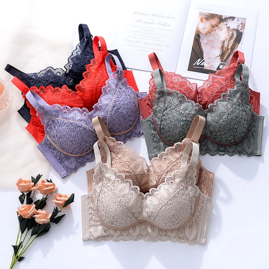 32-40ABC Chest Ventilate Wire-Free Bra Adjustable Strap Side Coverage Push-Up Bra Daily Wear Skin-Friendly High-Support Lingerie