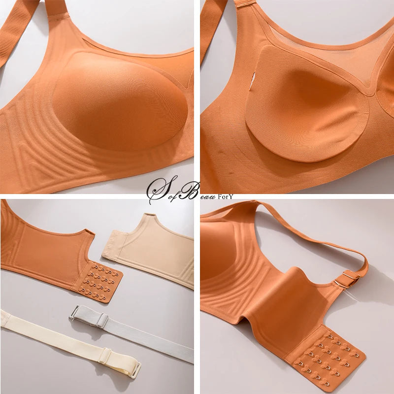 Plus Size Jelly Gum Full Cover Semi Fixed Large Cup Lace Underwear Anti Glare Mesh Woman Bra Comfortable  Gathering