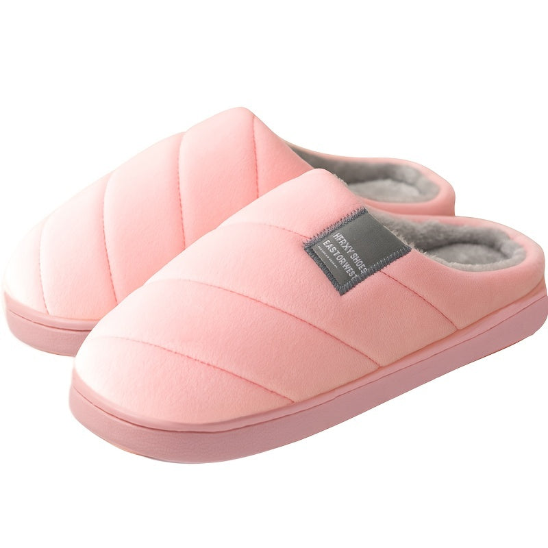 Unisex Casual Striped Plush Slippers – Comfy Non-Slip Home Footwear for Fall to Winter
