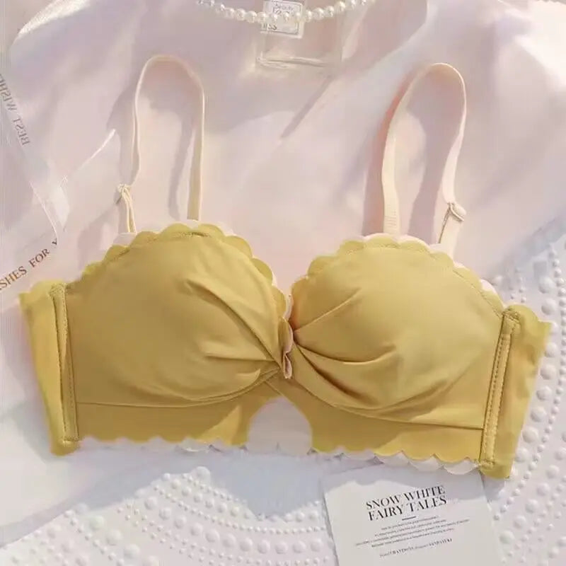 Sexy Cute Student Underwear Women's Steel Ring Small Chest Gathered Breasts Adjustable Anti-sagging Strapless Bra Set