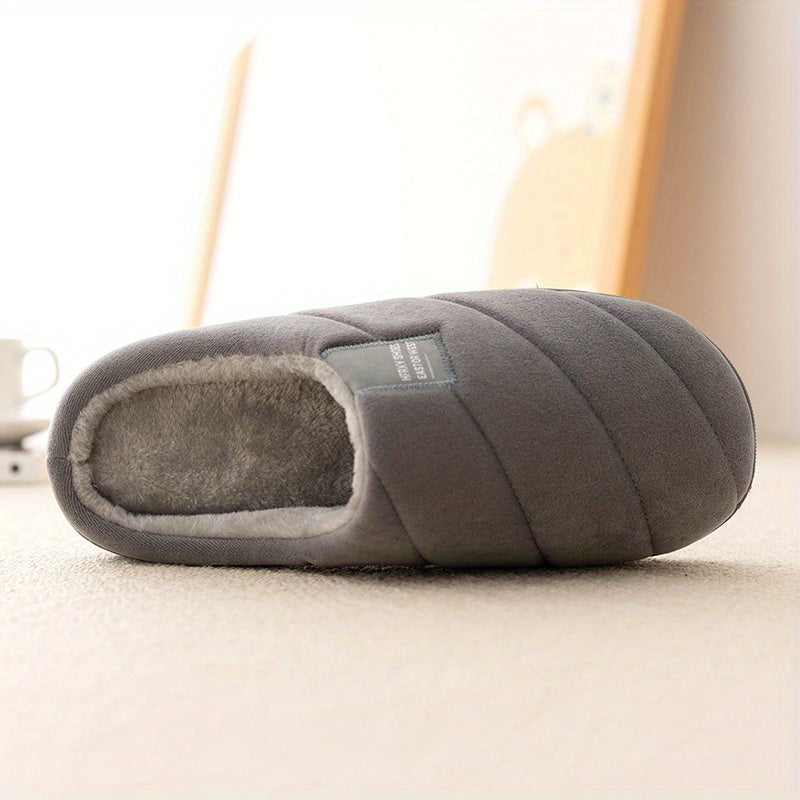 Unisex Casual Striped Plush Slippers – Comfy Non-Slip Home Footwear for Fall to Winter